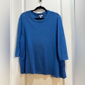 J JILL Blue Pullover Sweater XLP Round Neck 3/4 Sleeves Armpit To Armpit 24”